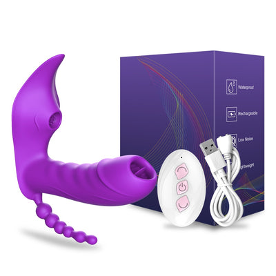 3 in 1 Rechargeable, Wireless Remote Control G Spot Clit Sucker, vaginal vibrator and anal Stimulator with 10 sucking and 10 licking modes, with heat feature, waterproof.  (2 colors)