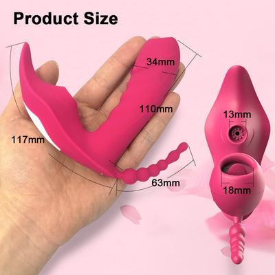 3 in 1 Rechargeable, Wireless Remote Control G Spot Clit Sucker, vaginal vibrator and anal Stimulator with 10 sucking and 10 licking modes, with heat feature, waterproof.  (2 colors)