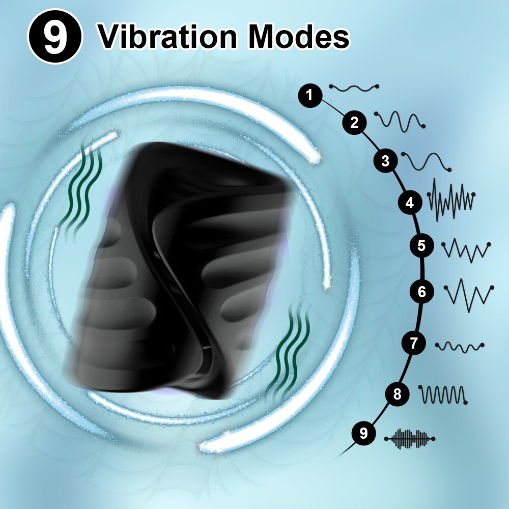 9 Vibration Mode Penis Ejaculation Delay Adjustable Massager with Phone App Usage, Waterproof (2 Colors)
