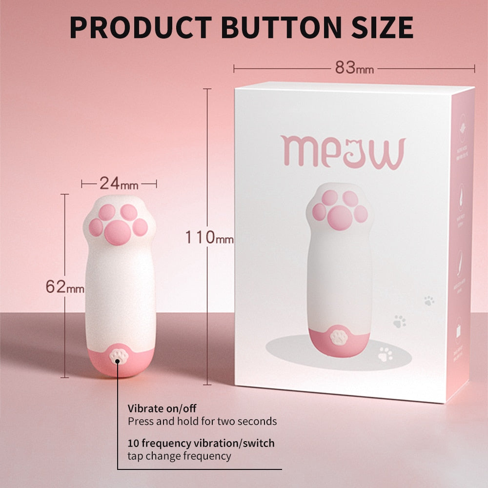 10 Frequency Vibrating Silent Modes, Rechargeable, Downloadable Phone APP use, Pussycat Paw Vibrator.