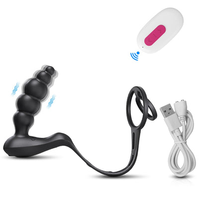 12 Vibration Mode Anal Vibrator with Testicle and Penis Grabber, Rechargeable, Wireless Remote, Waterproof.