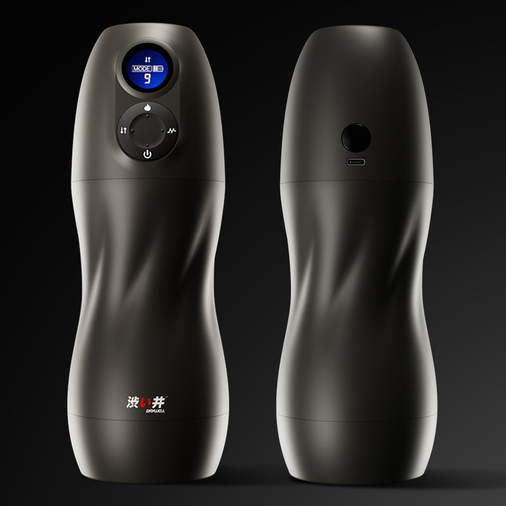 Tasse de masturbation à succion automatique du pénis avec 9 modes de vibration rechargeables par USB et 9 pressions de succion sous vide avec des fonctions de chauffage innovantes et de gémissements audibles.