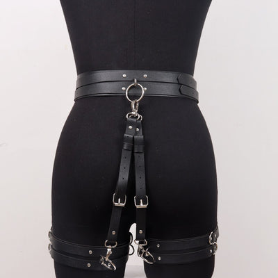 Harnais en cuir synthétique gothique sexy-porte-jarretelles-bas de cuisse-BDSM-Bondage.