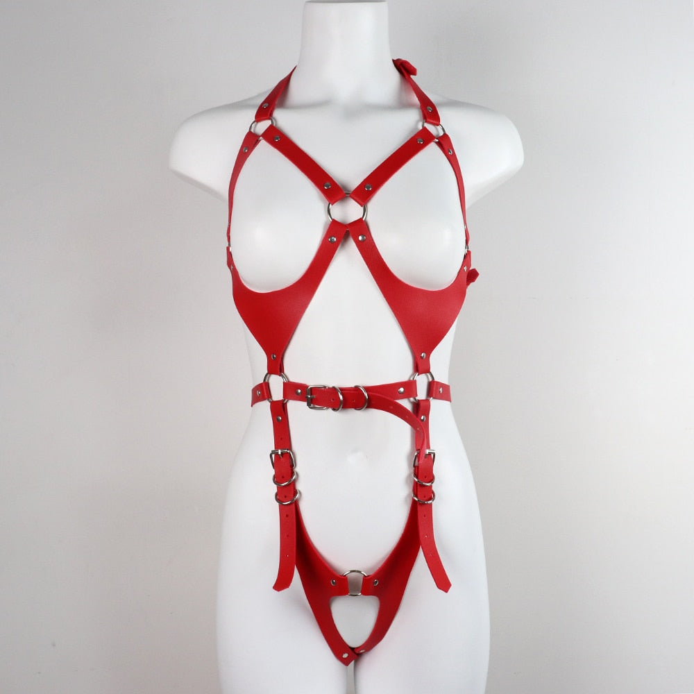 Sexy Synthetic Leather Lingerie Body Harness Set Accessories. Various styles and colors.