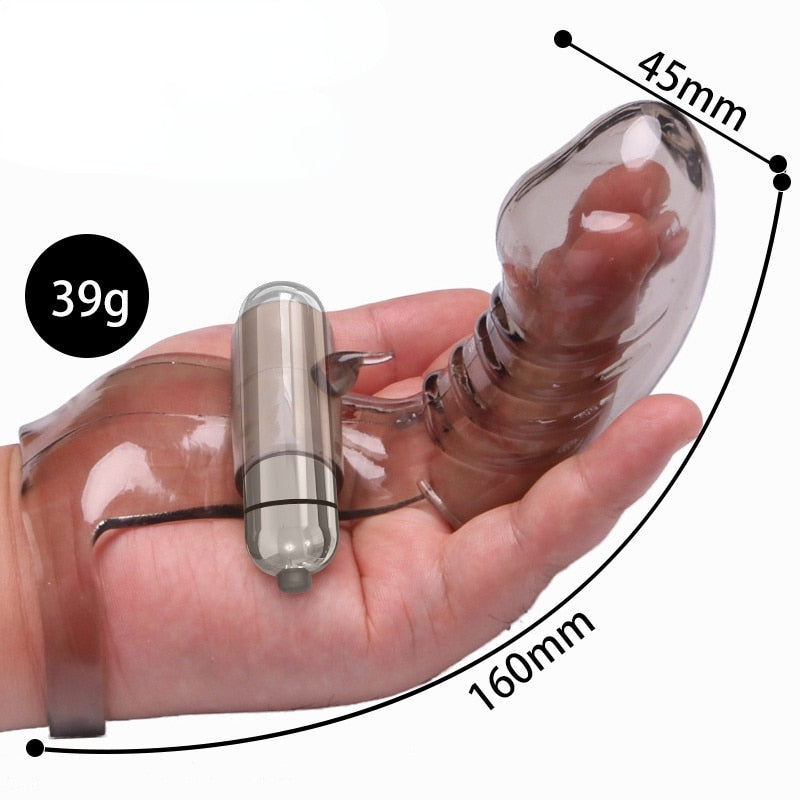 Two-Finger Battery Operated Ribbed Transparent Finger Sleeve Stimulator/Vibrator (3 Colors)