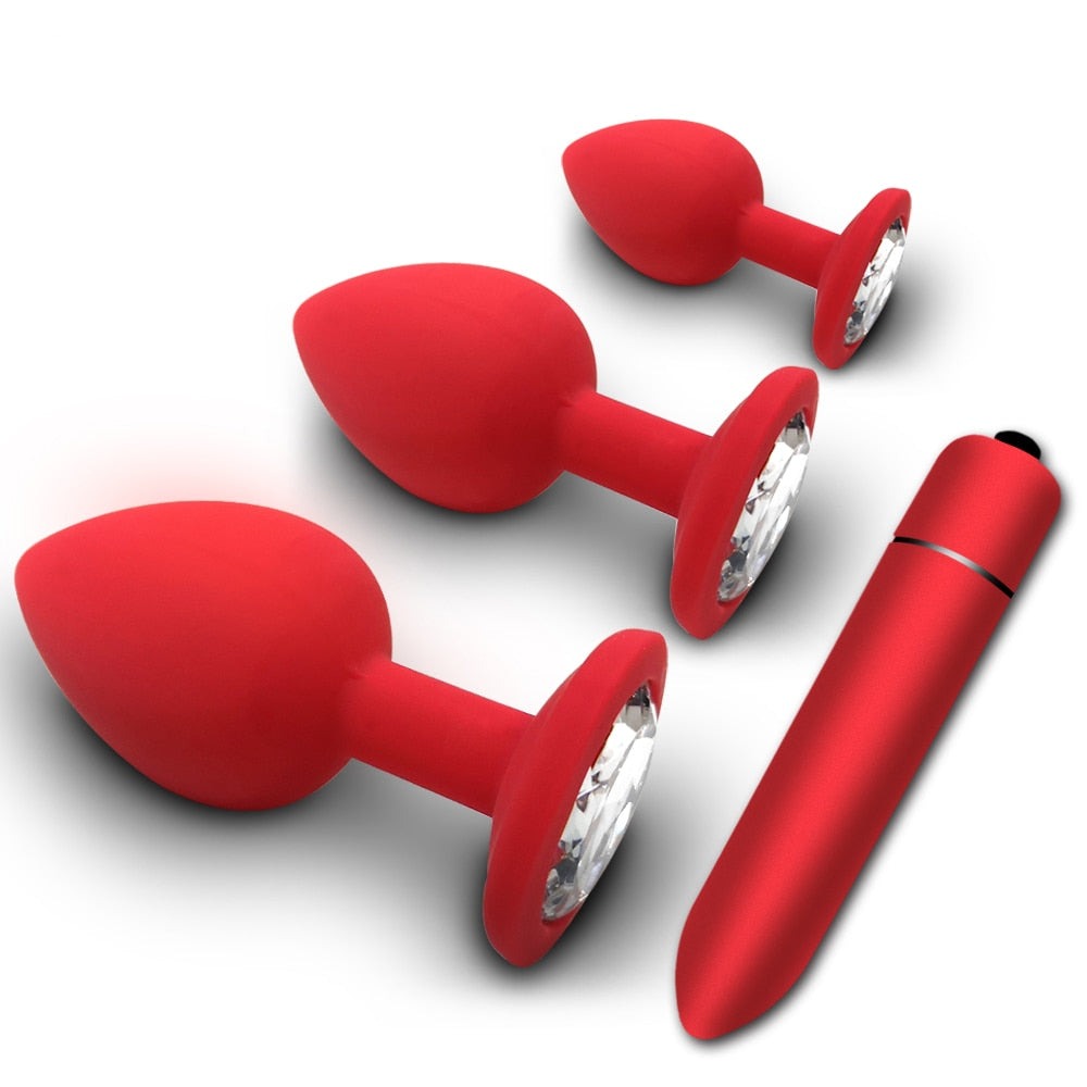 Soft Silicone Anal Plug and 1 speed Battery Operated Waterproof Mini-Vibrator (Several Package Variants)