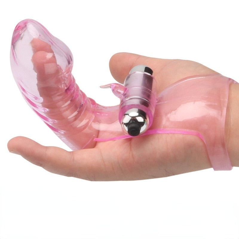 Two-Finger Battery Operated Ribbed Transparent Finger Sleeve Stimulator/Vibrator (3 Colors)