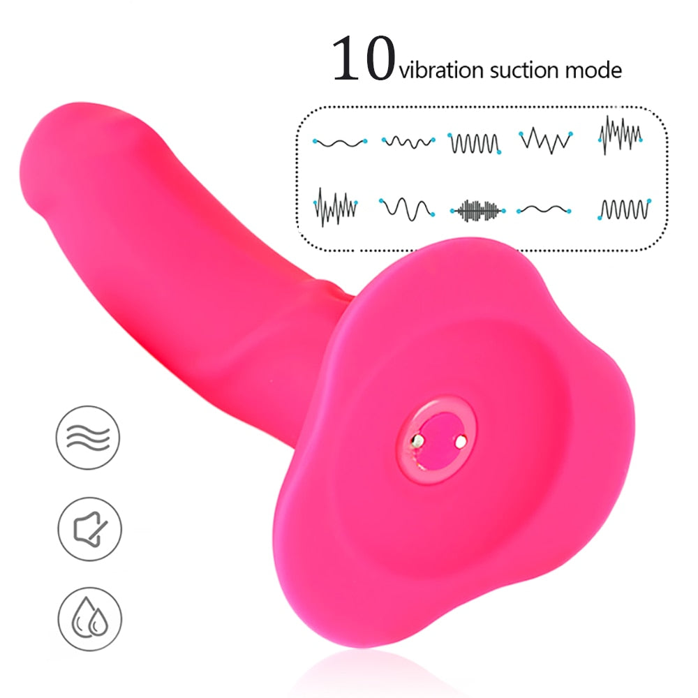 10 Speed Vibrating Sex Belt Penis Strap On Harness Dildo Vibrator Panties for Women - toys-3366
