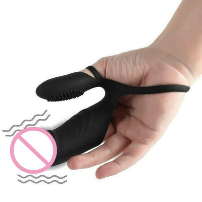 10 Vibrating Modes Waterproof USB/DC Rechargeable Vibrator with Penis on one end and G-Spot Stimulator on other, Slip On Sleeve on 3 Fingers.
