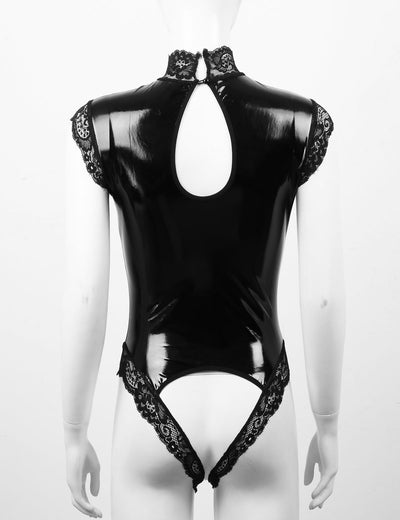 Sexy, Erotic, Hot Bodysuit With Open Crotch and Breasts. Lace, Synthetic Leather, Polyester, Latex. Sizes S - 5XL.