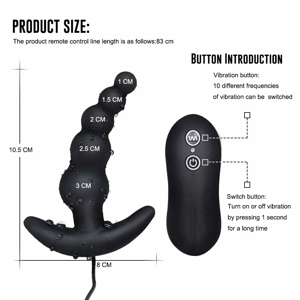Wearable 10 Frequency Vibrations, Waterproof, Rechargeable and Battery use, Wireless Remote Control, Anal Vibrator.