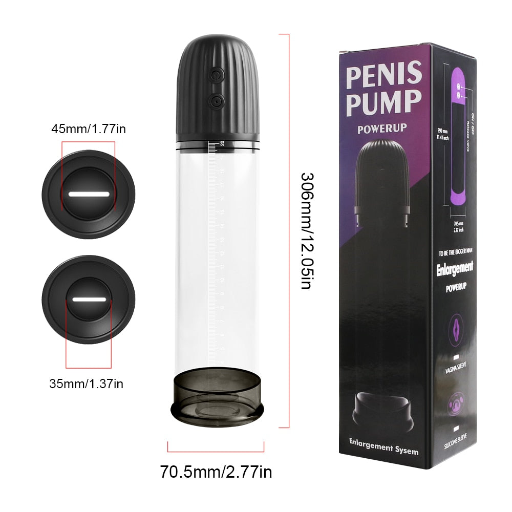 Pompe à vide d'agrandissement de pénis avec manchon d'extension. Les résultats peuvent varier. (Fonctionnant sur batterie)