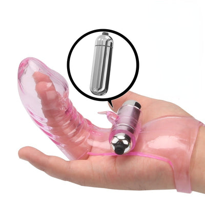 Stimulateur/vibrateur de manchon de doigt transparent nervuré à piles à deux doigts (3 couleurs)