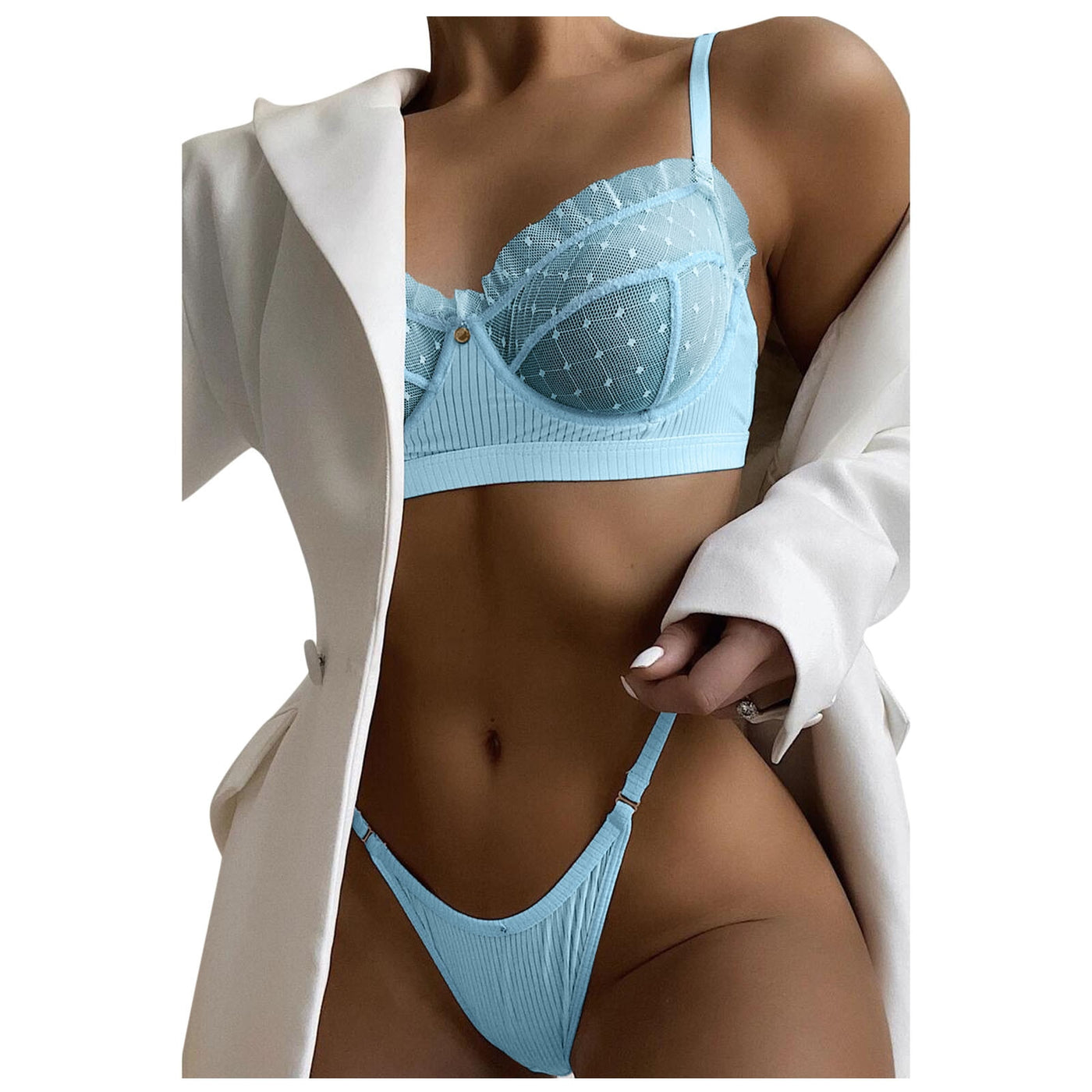 Mesh Lace Lingerie 2 Piece Women Underwear Set Transparent Bras Panty Brief Sets - toys-3366