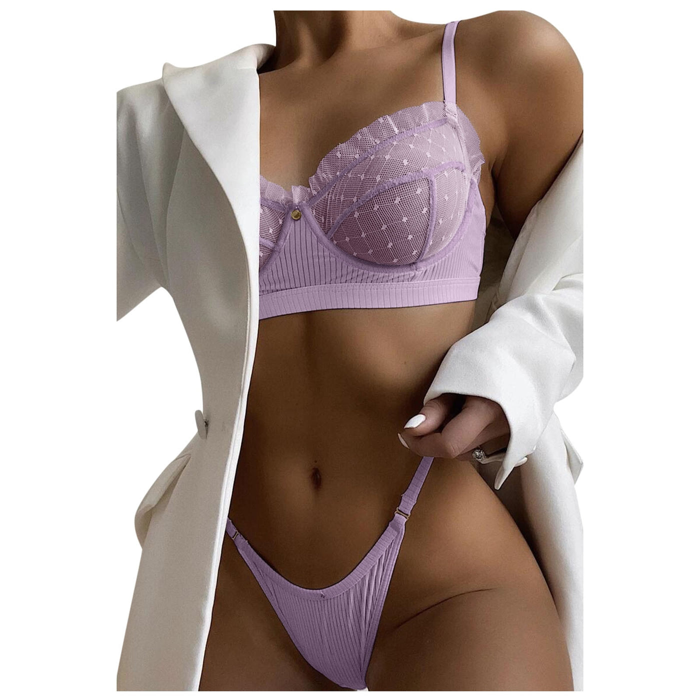 Mesh Lace Lingerie 2 Piece Women Underwear Set Transparent Bras Panty Brief Sets - toys-3366