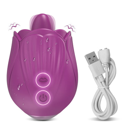 Rechargeable, Waterproof, 10 Licking and 10 Vibrating Powerful Licking Rose Vibrator for Nipples, Clitoris, G-Spot, Anal, Ear.