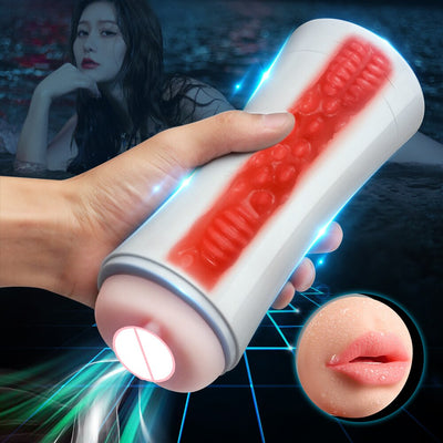 2 Sided Mouth and Vaginal Masturbation Vibrating USB Rechargeable Cup with Audio Jack for Headphones for Privacy (2 Variants) Easy Clean-Reusable Comes with or without Suction Cup Base.