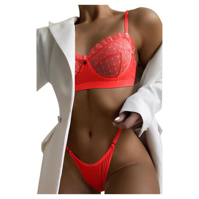 Mesh Lace Lingerie 2 Piece Women Underwear Set Transparent Bras Panty Brief Sets - toys-3366