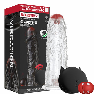 Vibrating Penis Ring Sleeve For Men's Reusable Artificial Condoms Enlargement Dildo Vibrator - toys-3366