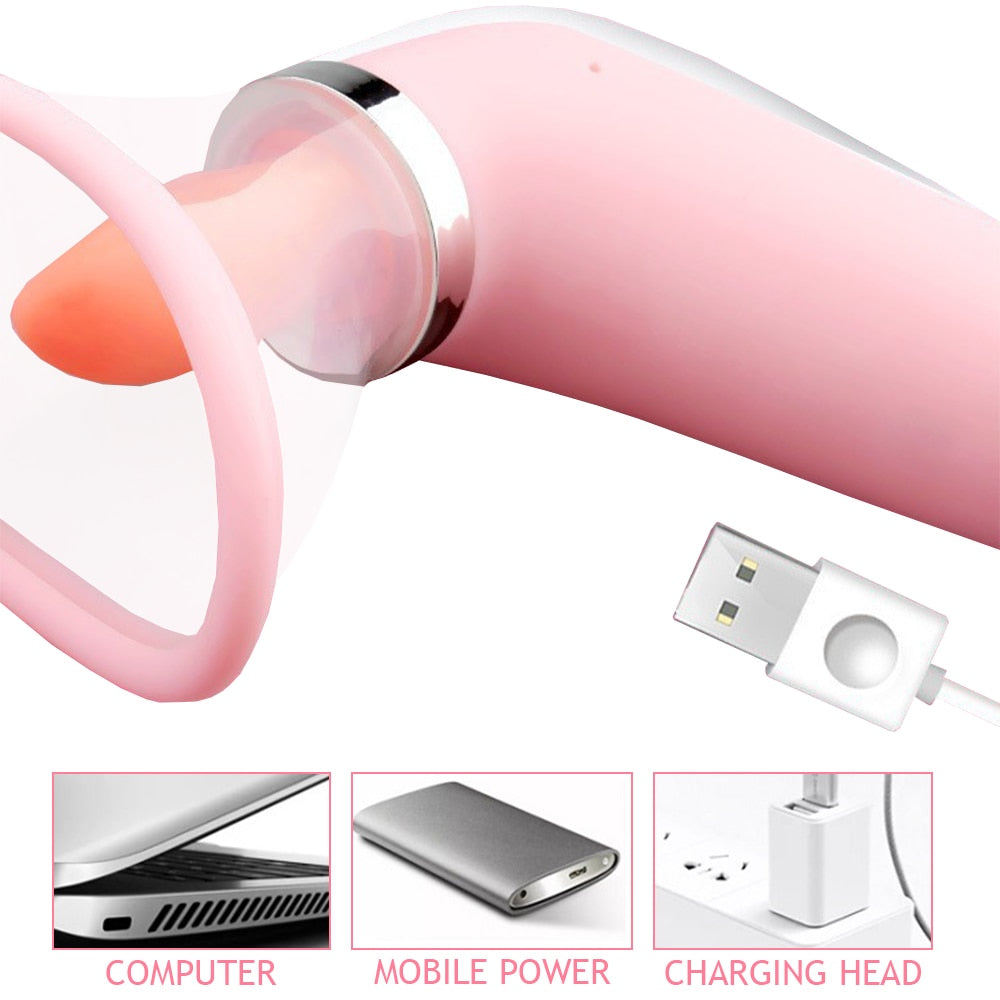 Rechargeable, Waterproof, Sucking and Licking Tongue Vibrator for G-Spot, Nipples, Clitoris, Anal, Etc.