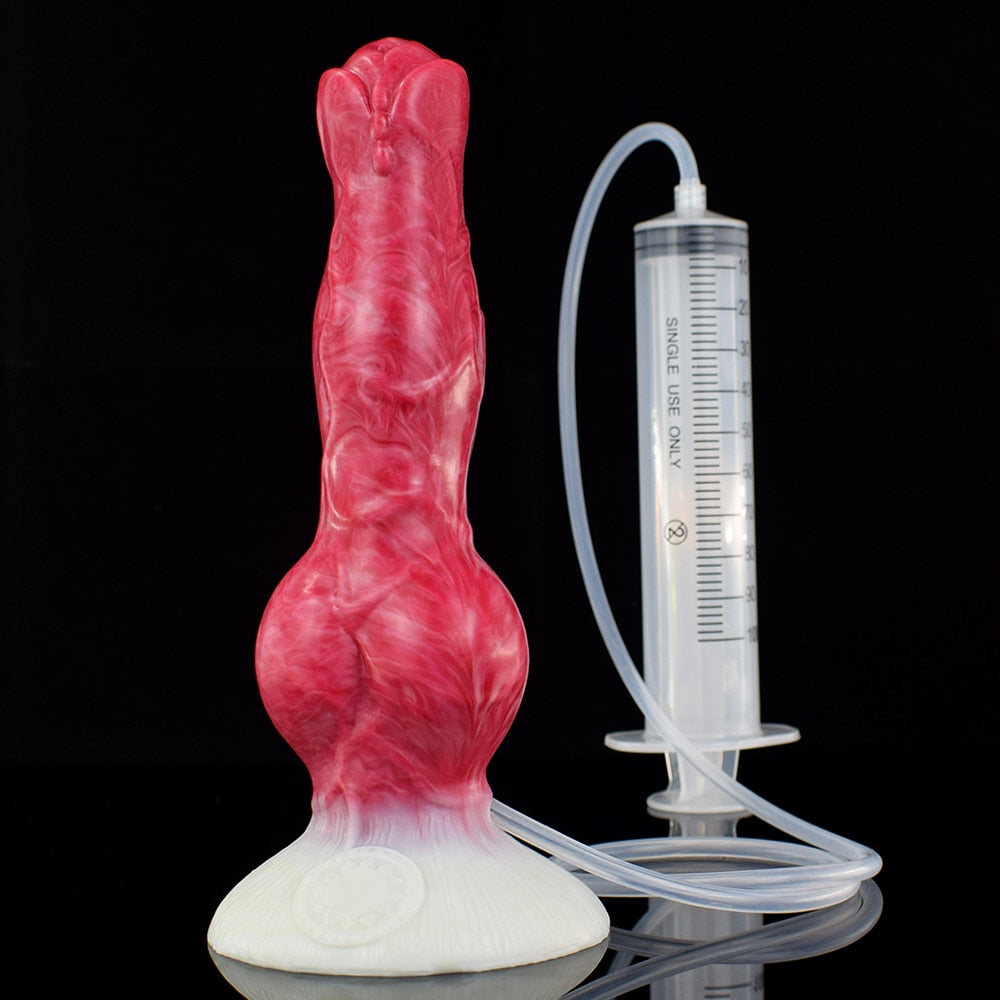 Large Dog Knot Ejacultion Dildo With Sucker Spray Liquid Function Red Silicone Squirting Penis Sex Toys - toys-3366