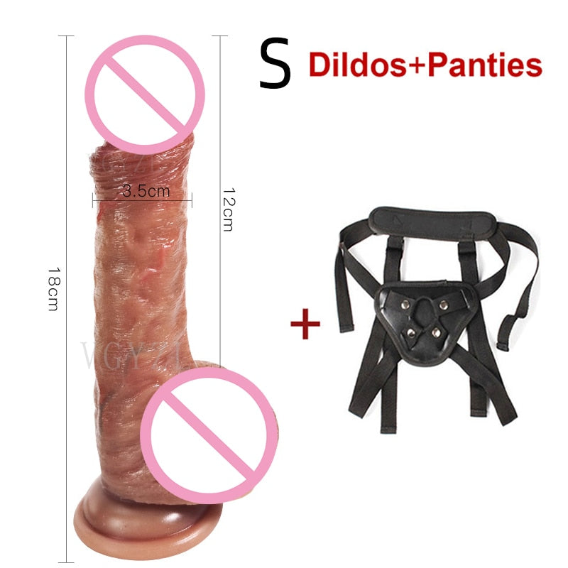 Realistic Strap-On Penis with Suction Cup With or Without Adjustable Panties 2 Sizes-Waterproof Reusable.