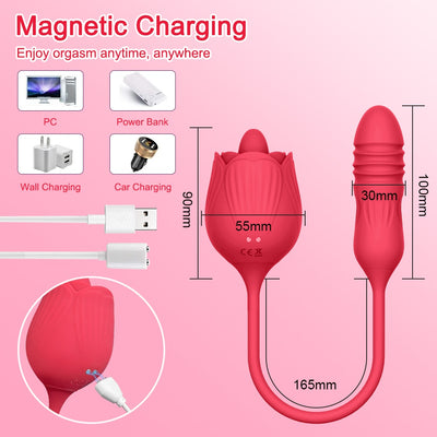 Ventouse de rose rechargeable à double usage final avec langue et 10 modes de léchage et de vibration. Pour le clitoris, le point G, l'anal, les boules, les mamelons, l'oreille, etc.