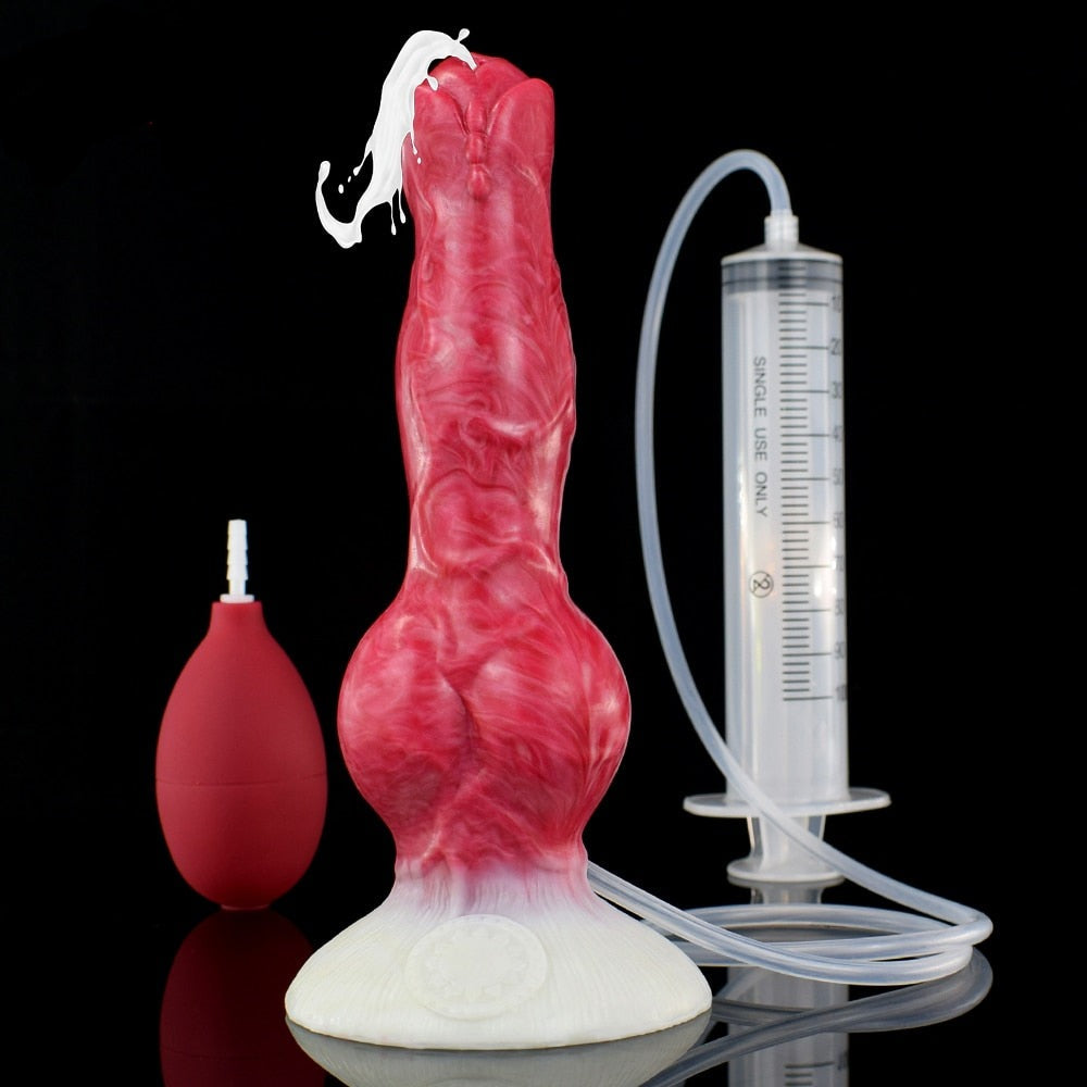 Large Dog Knot Ejacultion Dildo With Sucker Spray Liquid Function Red Silicone Squirting Penis Sex Toys - toys-3366