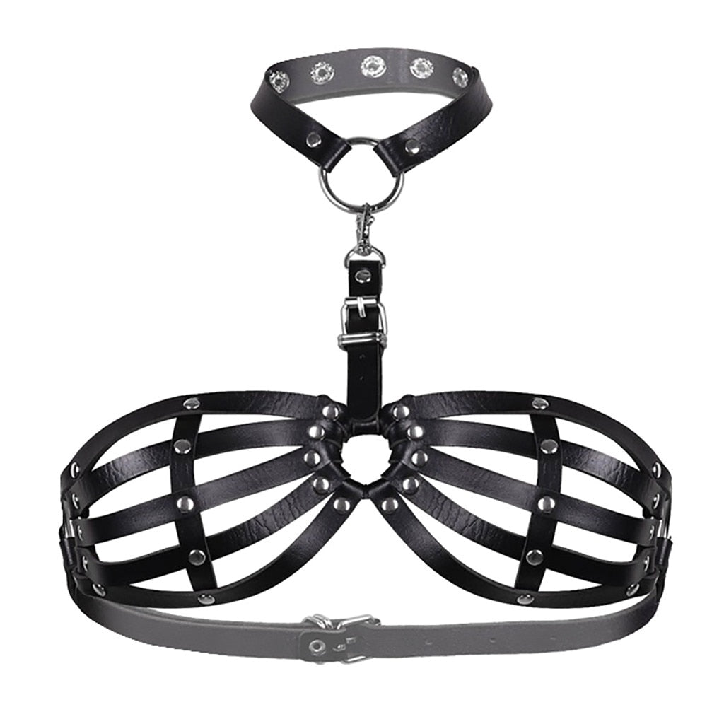 Licol en cuir noir sexy Goth Lingerie avec sangle de cou BDSM