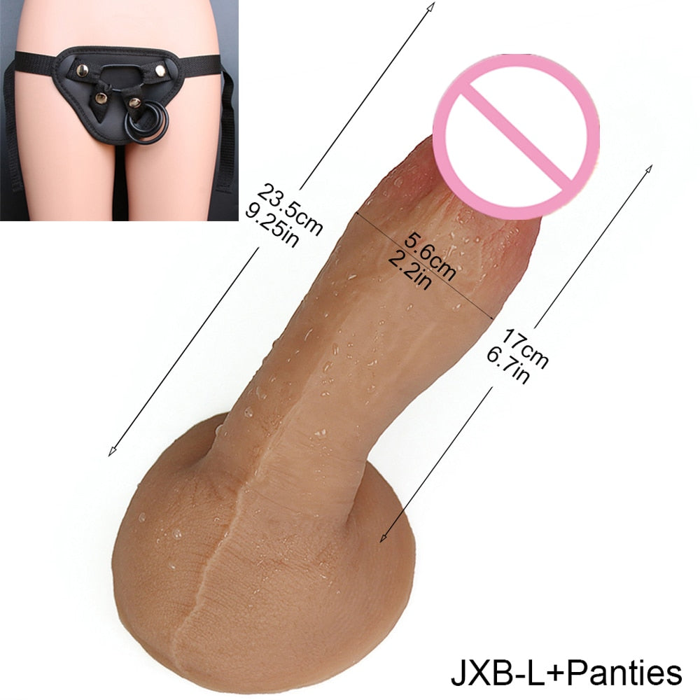 Gode ceinture réaliste en silicone doux avec ventouse Différentes tailles avec ou sans culotte à sangle réglable.