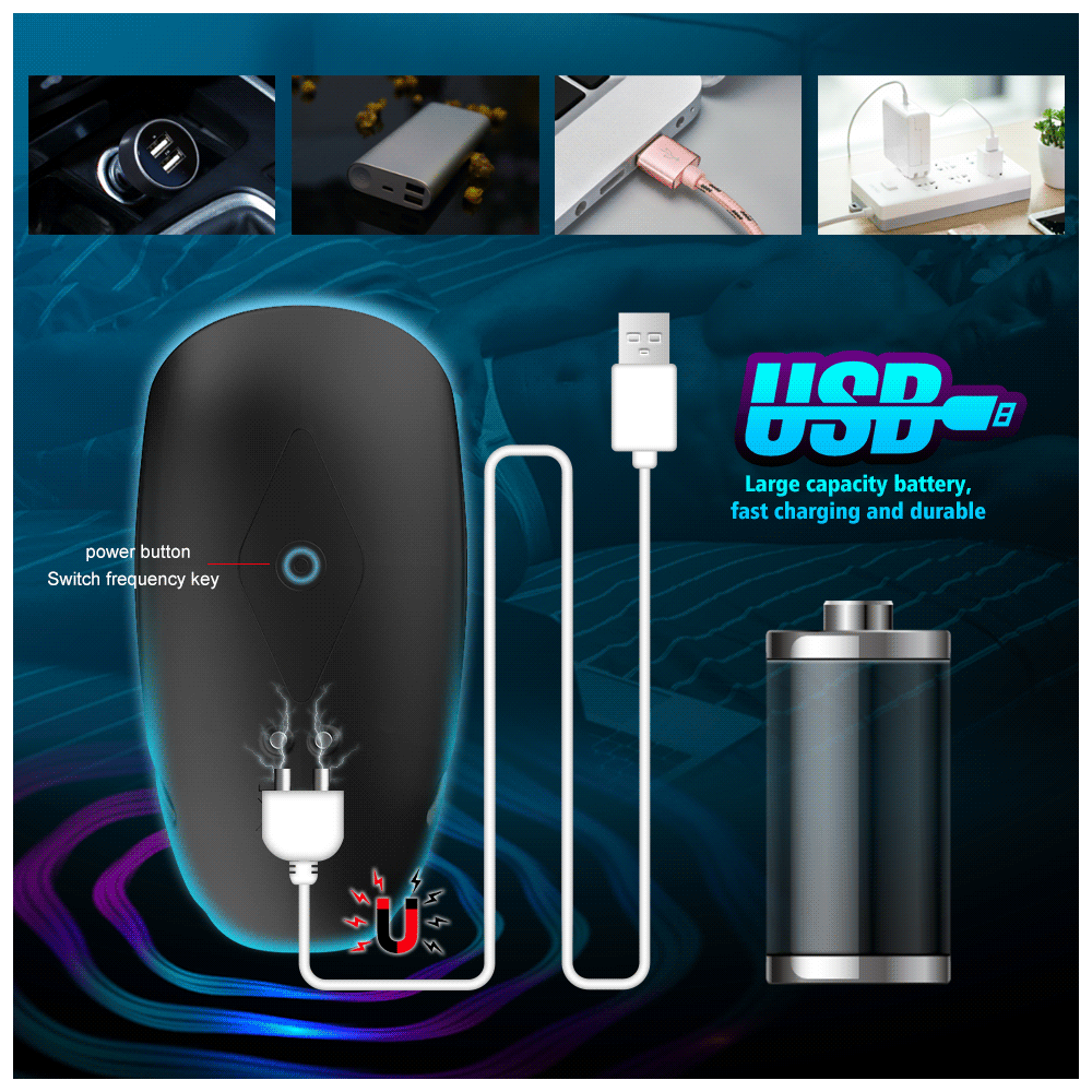 8 Mode USB Rechargeable Waterproof Adjustable Penis Vibrator.  (No Remote)