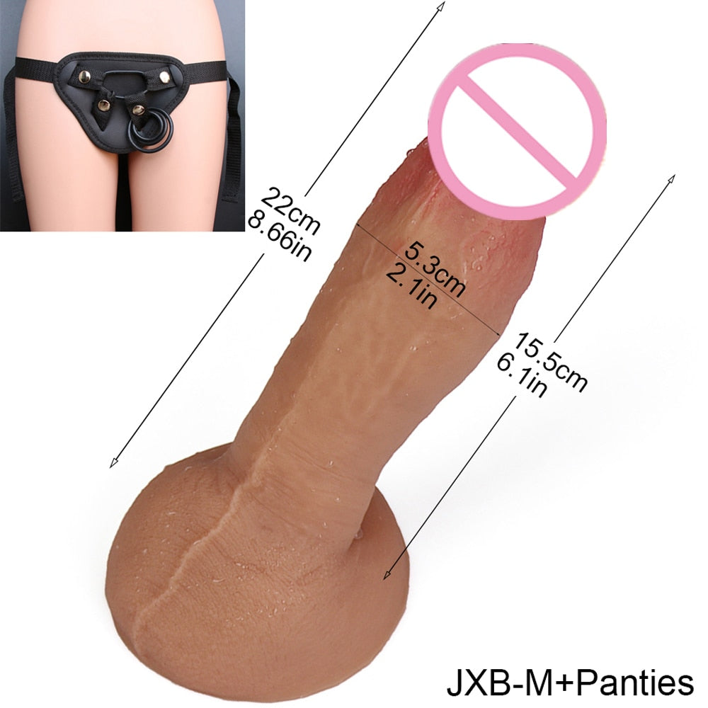 Realistic Silicone Soft Skin Strap-On Dildo with Suction Cup Various Sizes with or without Adjustable Strap Panties.
