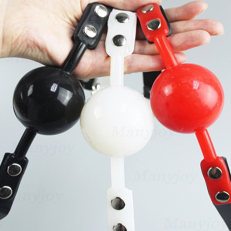 Solid Silicone Mouth Gag Ball Synthetic Leather Band BDSM Bondage Pet Cosplay Fetish Restraint.  (Various Colors)