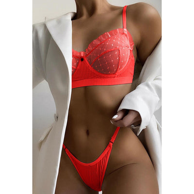 Mesh Lace Lingerie 2 Piece Women Underwear Set Transparent Bras Panty Brief Sets - toys-3366