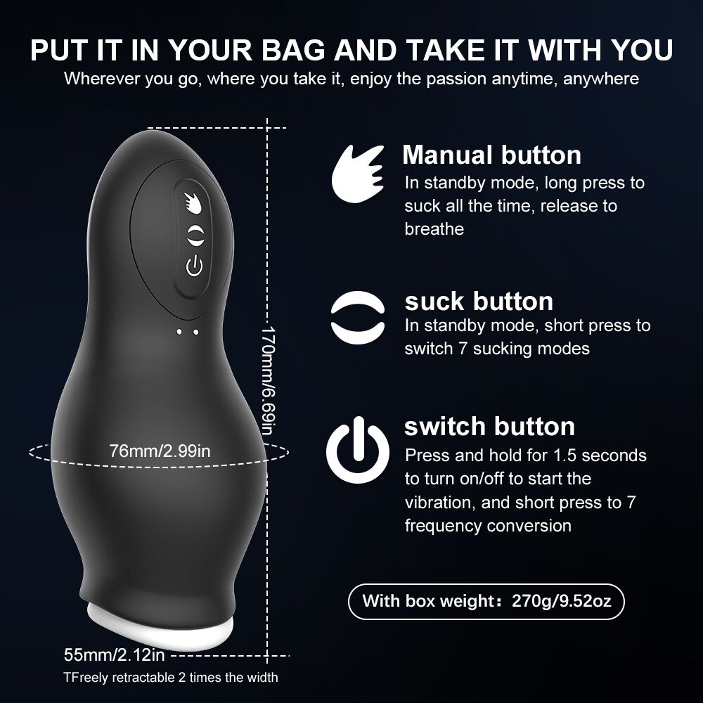 Masturbator for Men Automatic Sucking Male Machine Oral Vaginal Penis Vibrator Sex Toy for Men - toys-3366