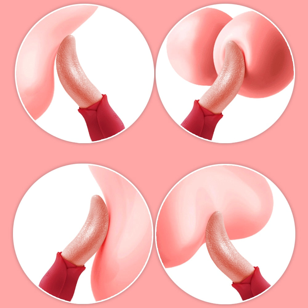 Vibromasseur de langue de léchage réaliste à 10 vitesses rechargeable et étanche pour les mamelons, les oreilles, le point G, le clitoris, les boules et l'anal, etc.