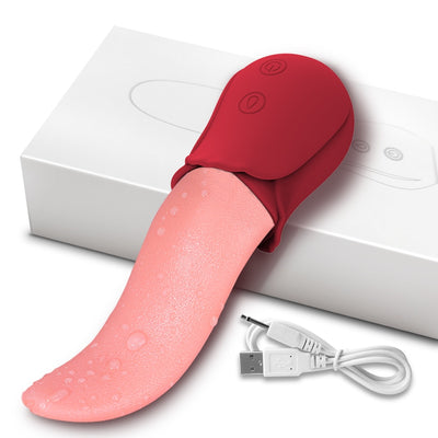 Rechargeable-Waterproof 10 Speed Realistic Licking Tongue Vibrator for Nipples, Ears, G-Spot, Clitoris, Balls and Anal, Etc.
