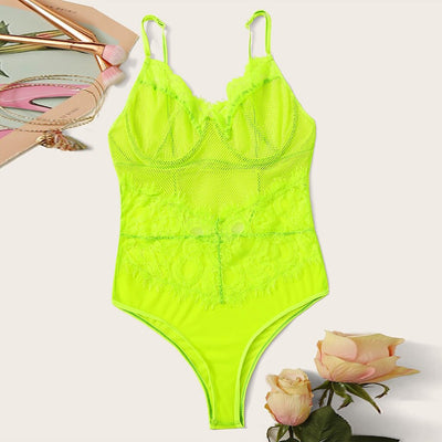 Sexy Lingerie For Women Lace Erotic Babydoll Bodysuit Neon Green Fishnet Teddy Sex Costumes - toys-3366
