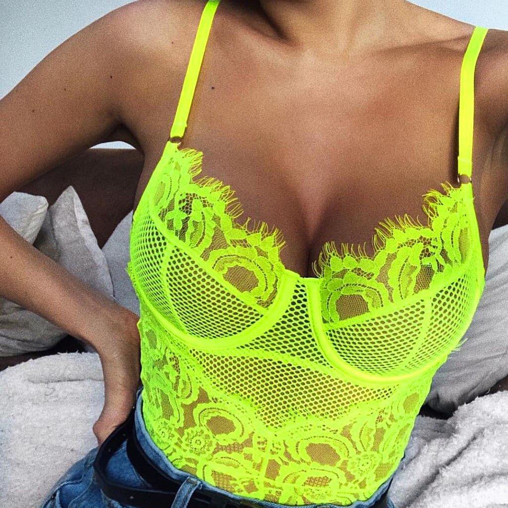 Sexy Lingerie For Women Lace Erotic Babydoll Bodysuit Neon Green Fishnet Teddy Sex Costumes - toys-3366